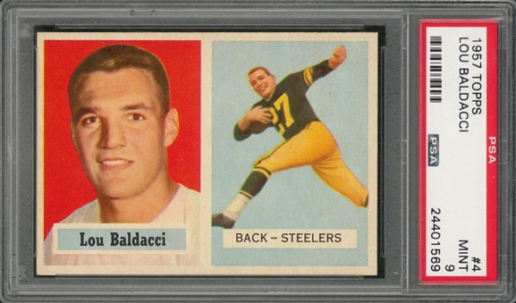 1957 Topps Football #4 Lou Baldacci – PSA MINT 9 "1 of 2!"